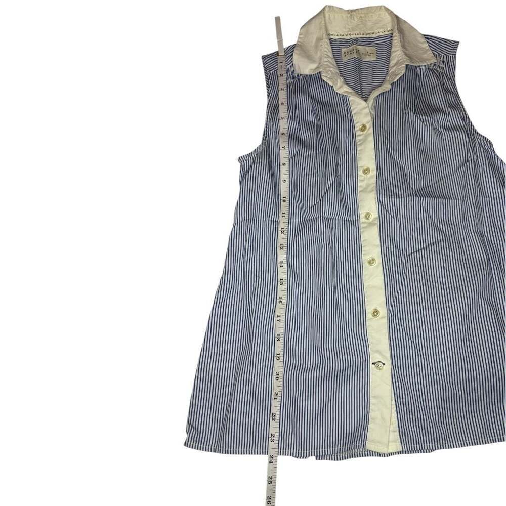 Kate Spade Broome Street Blue and White Striped Sleeveless Button-Up Blouse - Picture 6 of 7
